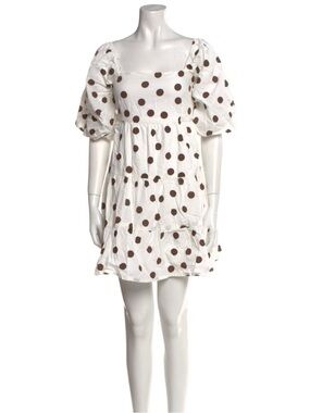 Faithfull the Brand White Mini Dress with Brown Polka Dots